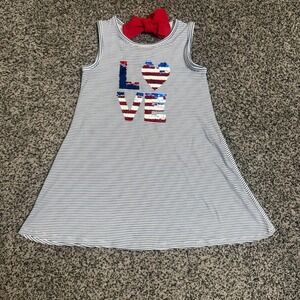 Btween Girls Navy White Striped Sequin Love American Flag Bow Back Dress Size 5‎